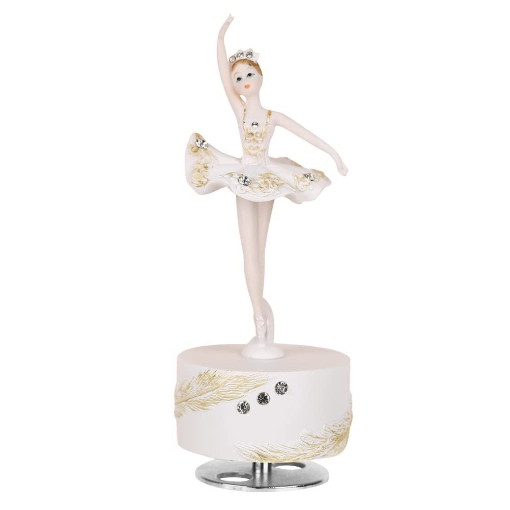 7662 Ballerina Rotating Music Box Figurine, White and Pink Ballet Dancer